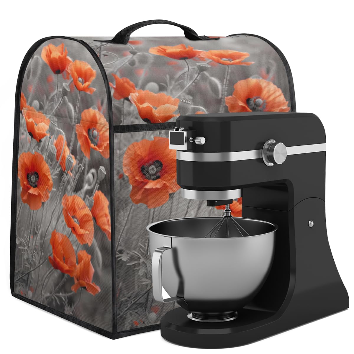 Coffee Maker Cover Poppy Floral Kitchen Appliance Covers Small Appliance Covers Blender Cover Juicer Cover Dust Covers for Kitchen Appliances with Top Handle and Pockets,Washable,B901