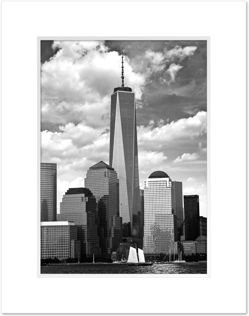 NY Poster Inc Sunset at Freedom Tower Vertical Black and White, New York 11 x 14 inch Art Giclee Photo Print Matted