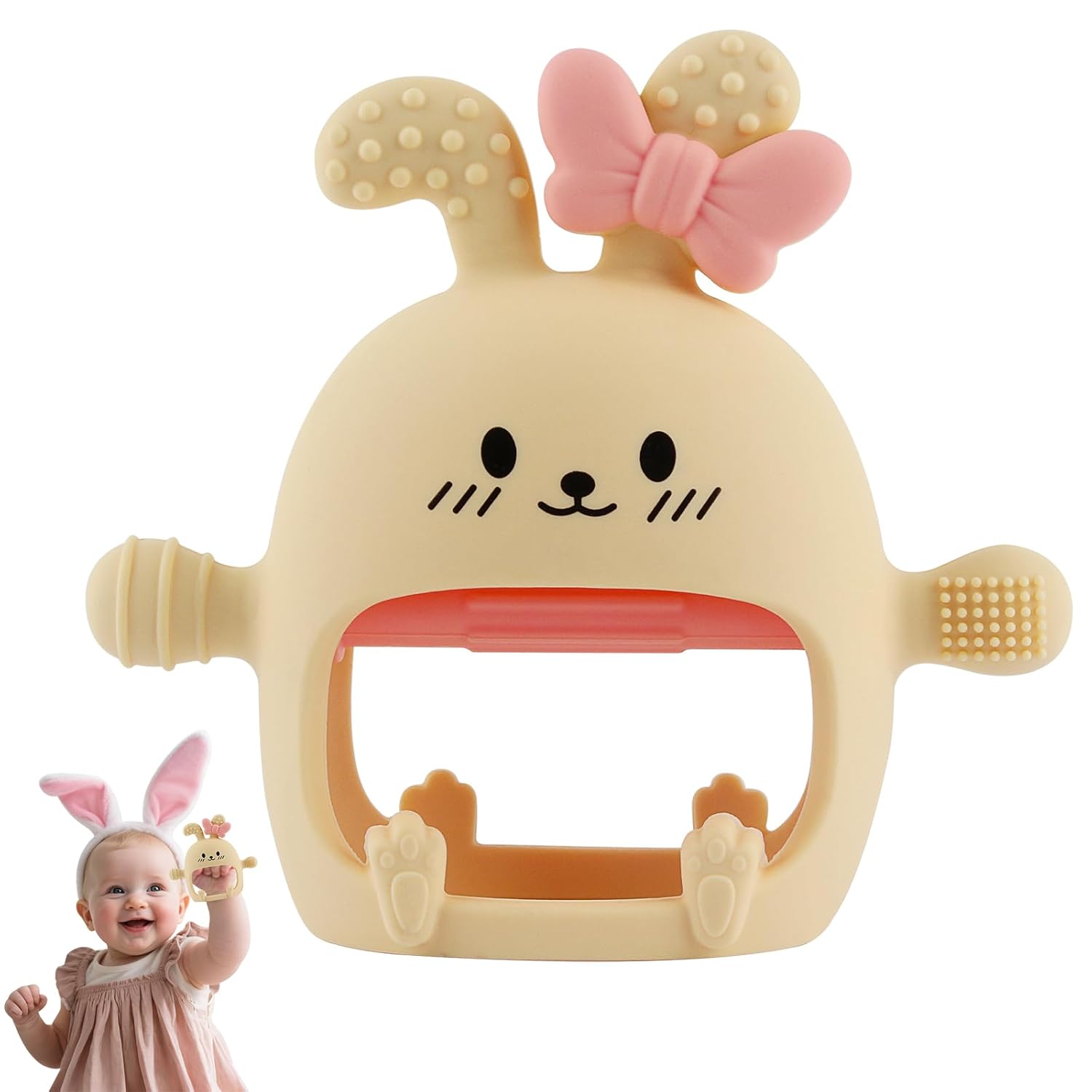 Chuya Bunny Baby Teether Toys,Teething Relief Textured Rabbits Silicone Chew Toys for 0-6 6-12 12-24 Months Baby Soothe Sore Gums BPA Free Easter Gifts