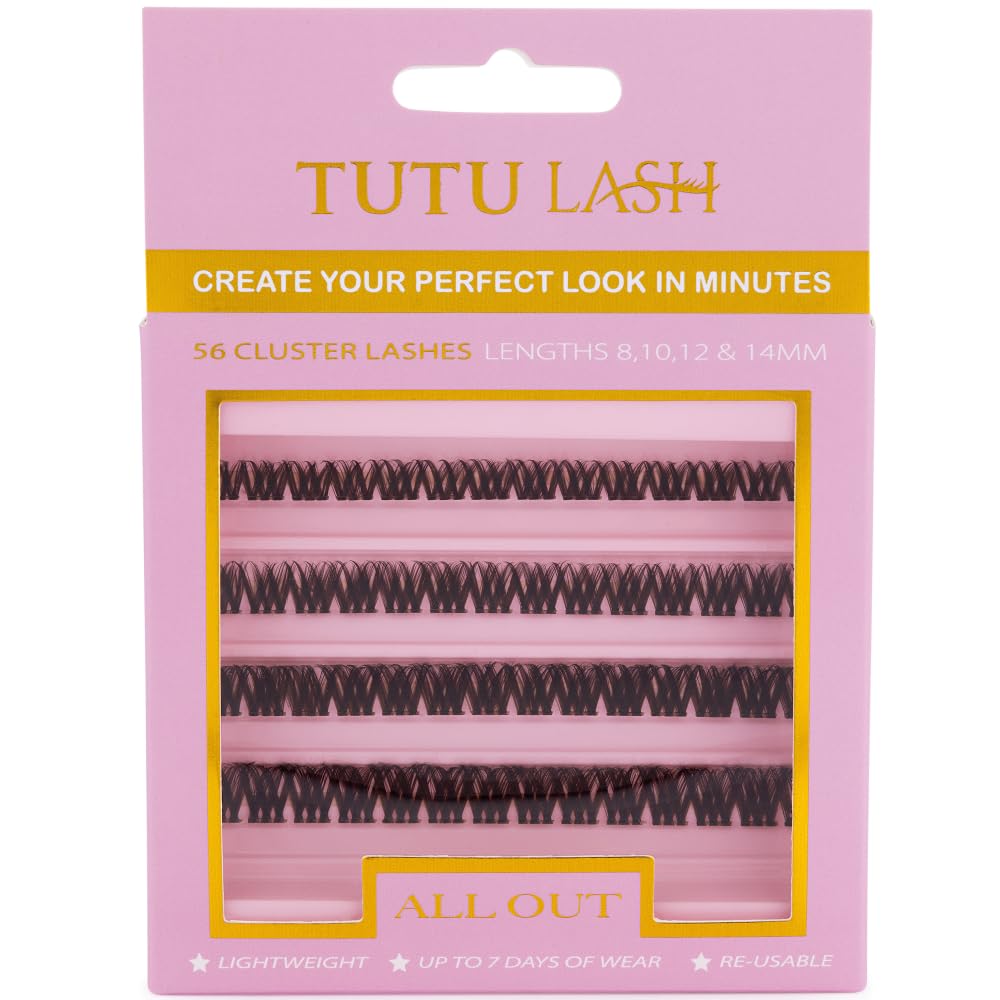 Tutu Lash Caramel Lashes Brown DIY Cluster Lashes ALL OUT 56 x lash clusters self application easy to apply lashes box re-usable vegan (All Out Brown Cluster Lashes)