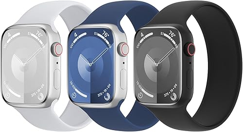 TRA Paquete de 3 correas elásticas de silicona compatibles con Apple Watch de 1.496 pulgadas, 1.575 pulgadas, 1.614 pulgadas, 1.654 pulgadas, 1.732
