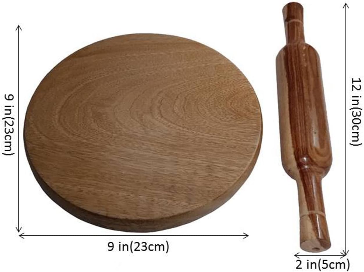 Purpledip Wooden Chakla Belan Roti Maker Rolling Pin Board Set (9 Inch Diameter); Kitchen Utensil (11069)