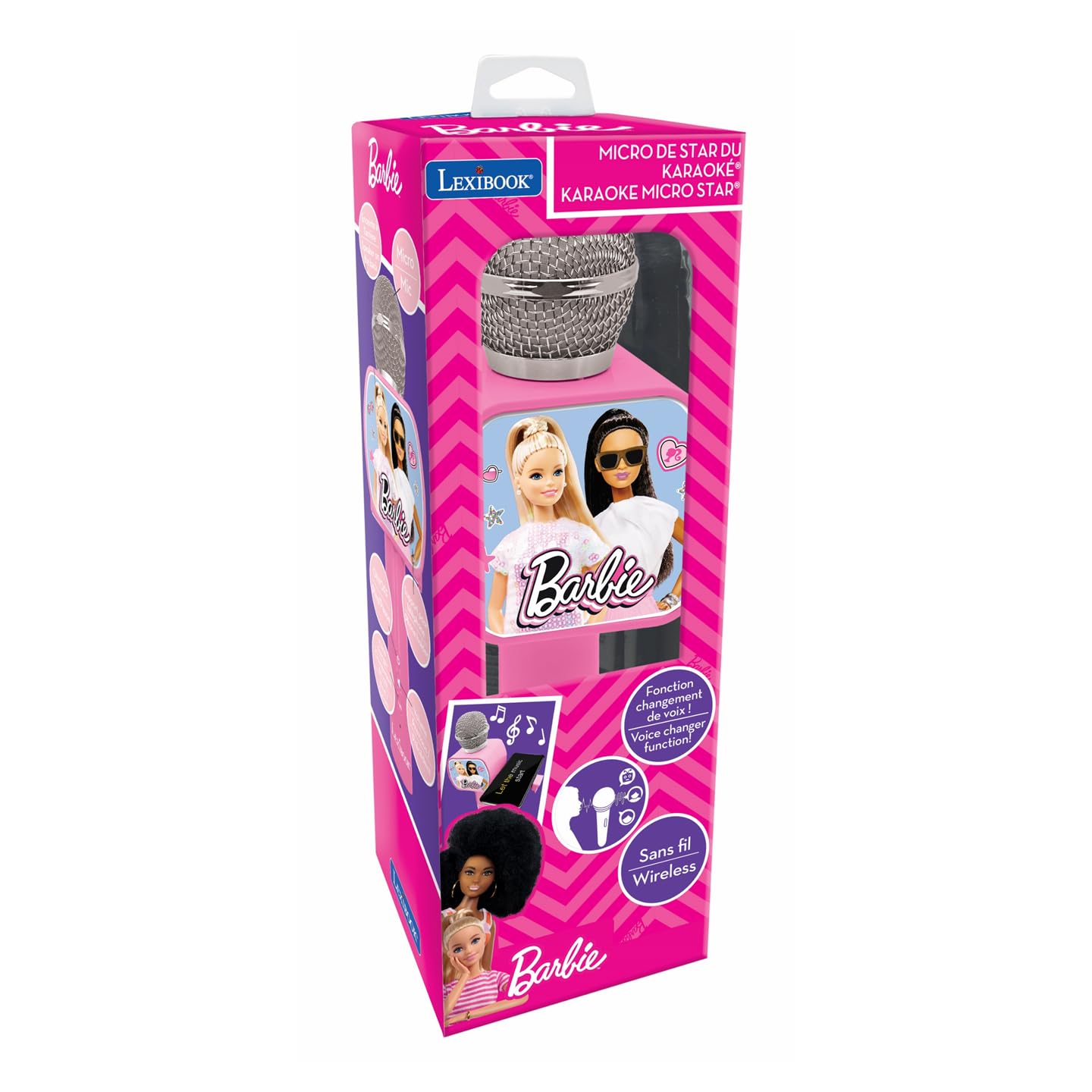 Lexibook Barbie, Mikrofon Bluetooth z Funkcją Zmiany Głosu, Uchwyt na Telefon w Zestawie, Wbudowany Głośnik, Różowy, MIC240BB, Jeden Rozmiar