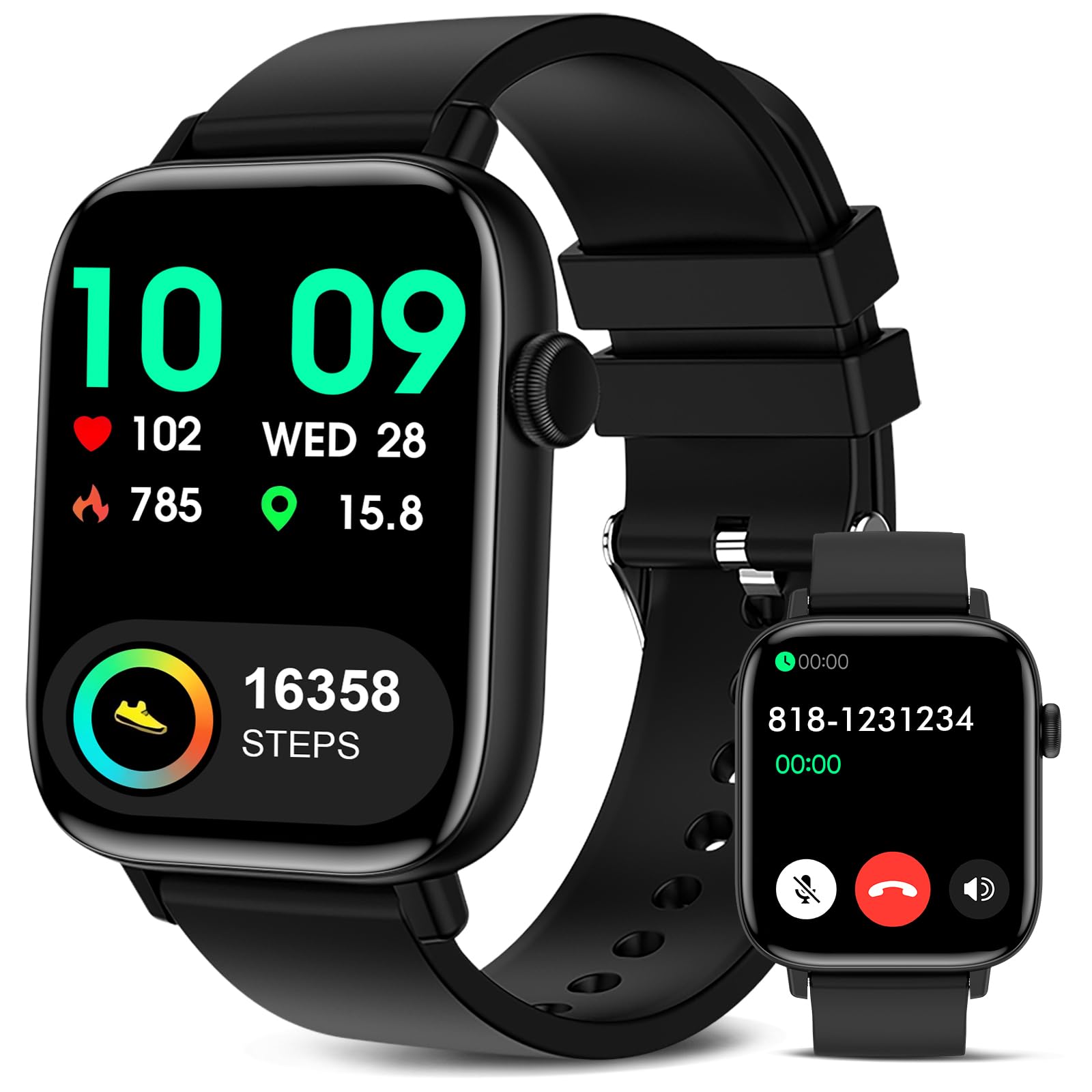 1.90'' with Smart Watch(Answer/Make Calls),Smart Fitness Tracker Watches for Android/iOS Phones,Bluetooth Call and Text Message/Sleep Monitor/Heart Rate/Android Smartwatch for Women Men