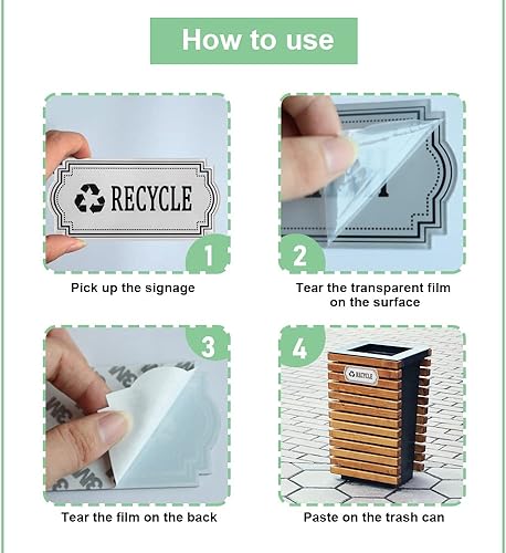 Miniatura 7 de Paquete de 4 calcomanías de reciclaje y basura, símbolo del logotipo de reciclaje y basura, calcomanías de vinilo impermeables para botes de basura,