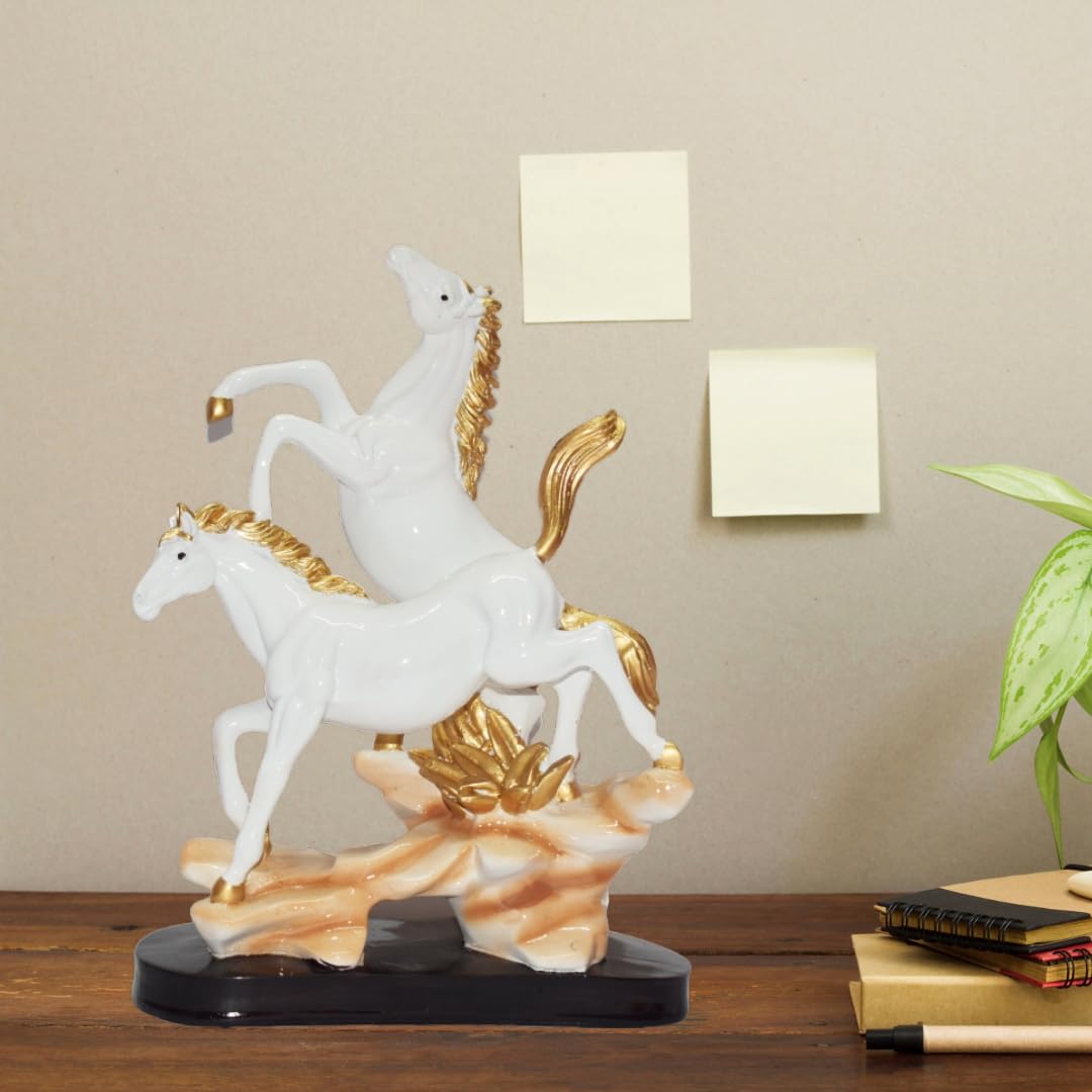 ARADH Horse Pair Statue, an Ideal Gift for housewarmings or Weddings. Discover Unique Home Decor Items, Seamlessly Merging Plush Toys with Aesthetic Design | 12 Inches (White)