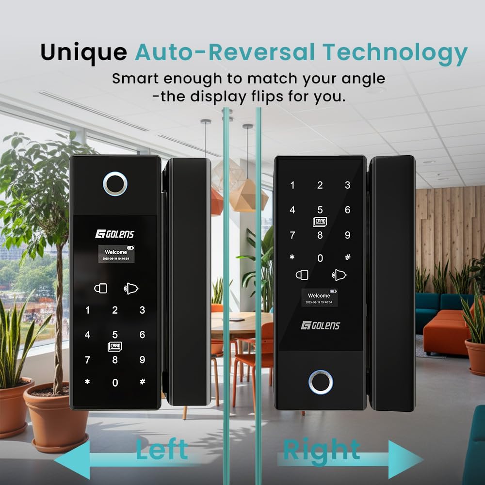Golens X37 Smart Glass Door Lock for Home/Office | WiFi | 6 Ways Unlocking, Fingerprint, Remote, PIN, IC Card, Mobile App, Key | Digital Lock for Door | Standard Size 10-12 mm Thickness of Glass — Amazon image 3