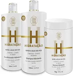 Kit Hidratação Profissional, Shampoo 1L, Condicionador 1L, Máscara 1kg, para Cabelos Ressecados