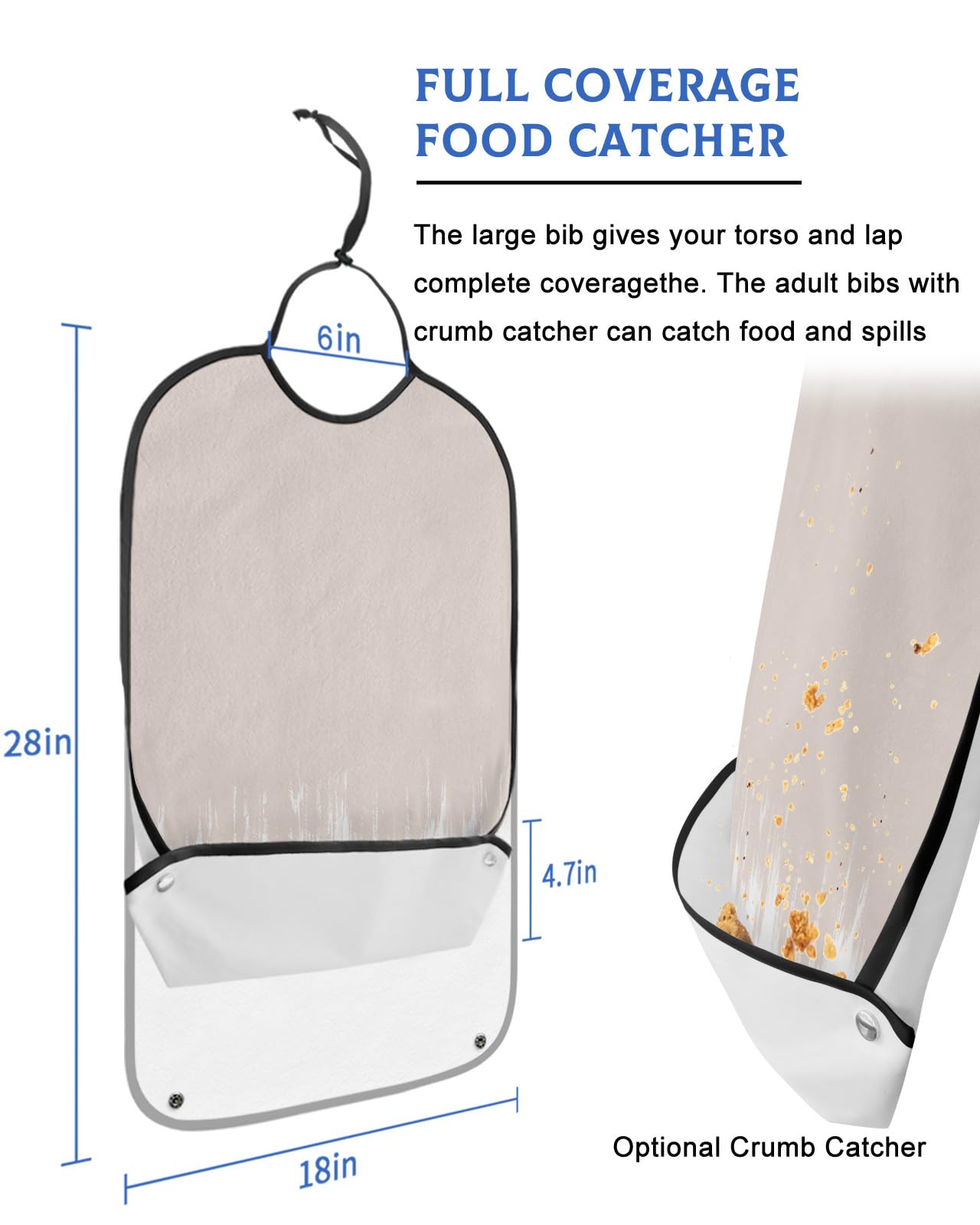 LEOKOTI Pink Paint Smear Adult Bibs for Eating, Waterproof Bibs with Food Catcher & Adjustable Snap Closure, Popular Color Abstract Art Washable Clothing Protectors Adult Bibs for Elderly Women/Men