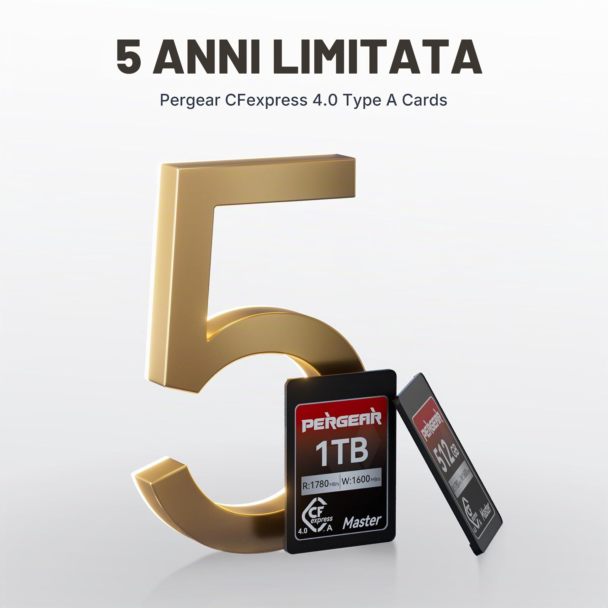 PERGEAR Master Series CFexpress 4.0 Tipo A 512 GB Scheda (confezione da 2) | Velocità di lettura fino a 1780 MB/s e velocità di scrittura fino a 1600 MB/s per 4K/8K, per fotocamere Sony serie Alpha e FX