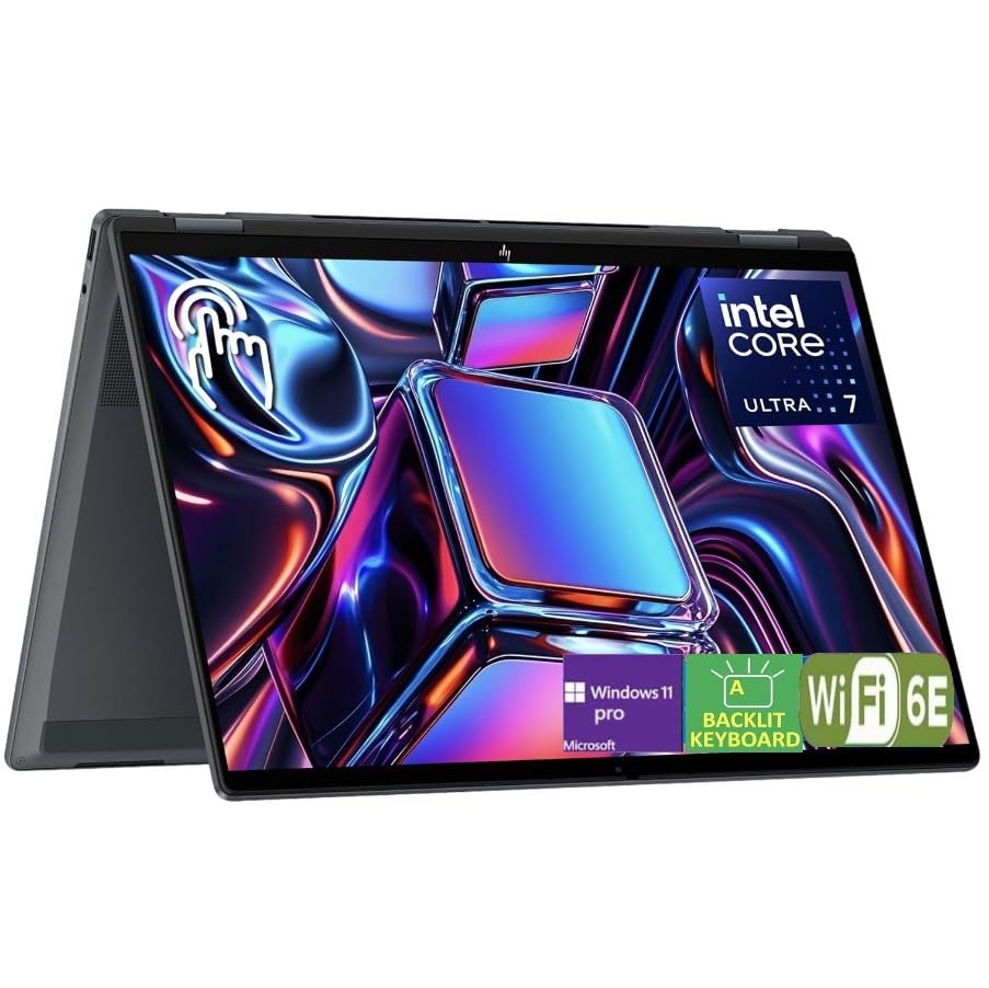 Image of HP OmniBook X Flip 2-in-1 16 inch WUXGA IPS Touchscreen Laptop, Intel Core Ultra 7 256V, Intel Arc 140V, 16GB RAM 2TB SSD, External 1TB Hard Drive Enclosure, Backlit Keyboard, Windows 11 Pro, Gray