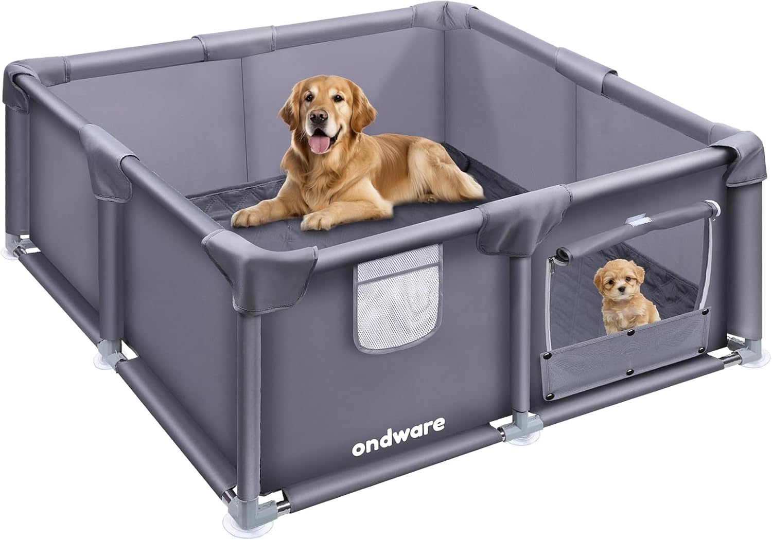 Whelping Box for Dogs, 60×60×30in Whelping Box for Dogs and Puppies Overall 150D Oxford Fabric with Waterproof Whelping Pad ID Collars for Medium Small Dogs