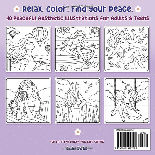 Aesthetic Girl Peaceful Moments Cozy Coloring Book: Relaxing Illustrations for Adults and Teens | Slow Living, Nature Scenes and Simple Pleasures for ... Stress Relief (Aesthetic Girl - Cozy Moments) image 3