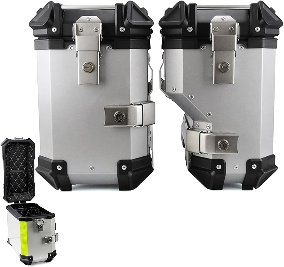 CORGLI 38L Universal Motorcycle Side Box Panniers Luggage Trunk Storage Saddlebag, Waterproof Aluminum Saddlebag Box Motorbike Storage Case with Security Lock,B,Silver