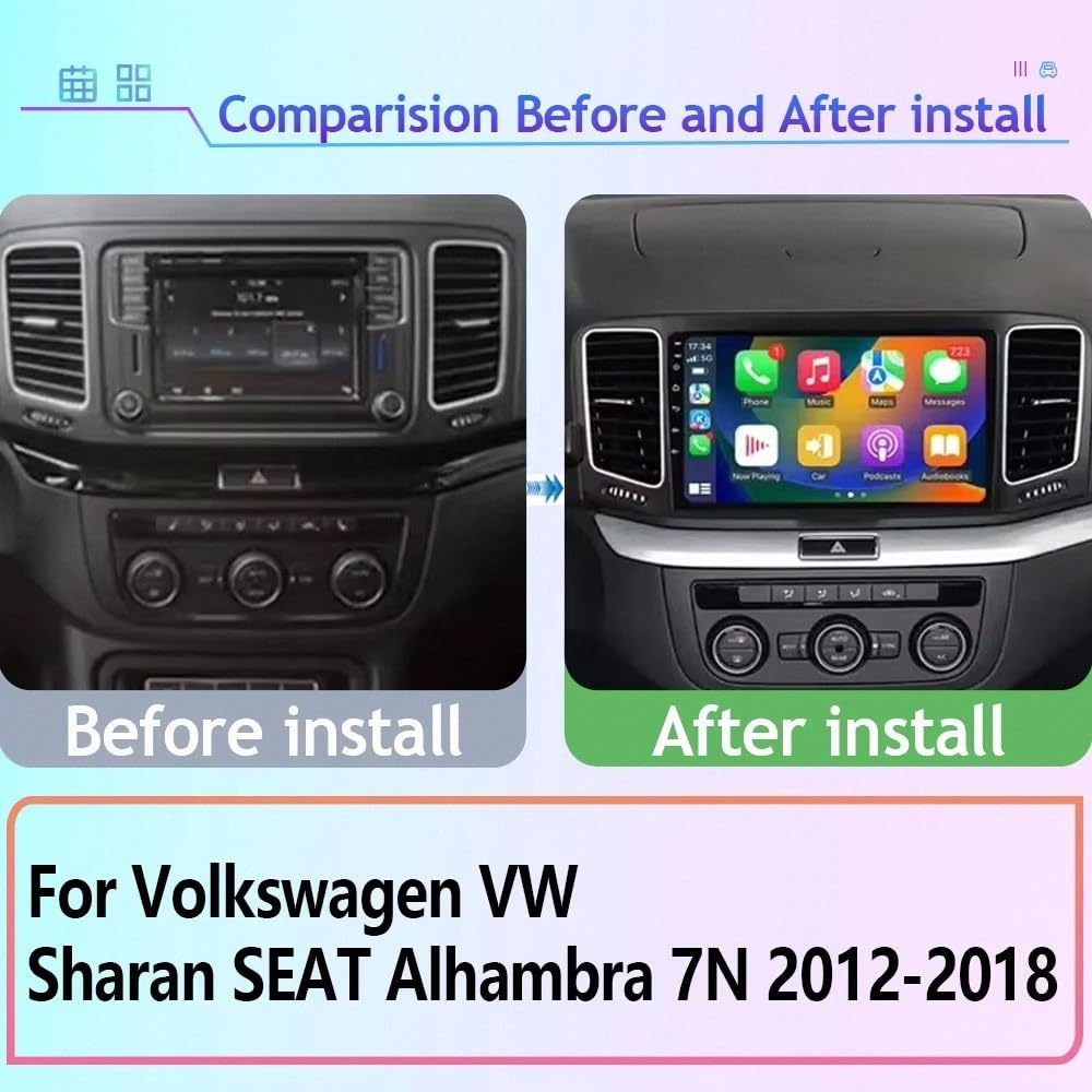 Multimedia Radio dla Volkswagen VW Sharan SEAT Alhambra 7N 2012-2018 9 Inch Android 15 Car Navigation Rear View Camera For, 4 Core 2G+64G