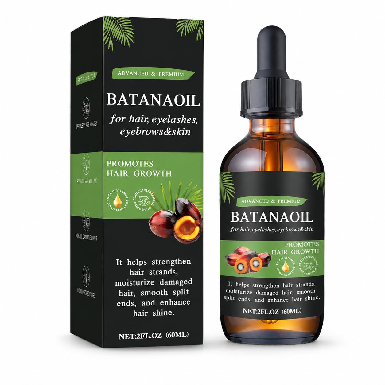Batana Oil for Hair Growth, Pure Batana Hair Oil with Elaeis Oleifera Kernel Oil, Natural Hair and Scalp Oil for Dry Hair, Lightweight Botanical Hair Treatment Oil, Organic Daily Hair Care, 2 Fl Oz