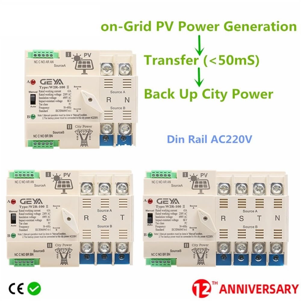 Diferencial Auto Rearmable Interruptor de transferencia automática energía solar 2P 3P 4P 63A AC220V ATS PV System Power to City(PV 110V,4P 100A)