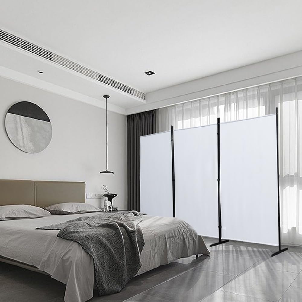 Mingone Room Divider Divider Indoor Garden Partition Wall Spanish Wall Balcony Privacy Screen Made of Fabric 3-Piece for Offices 260 x 177 cm White