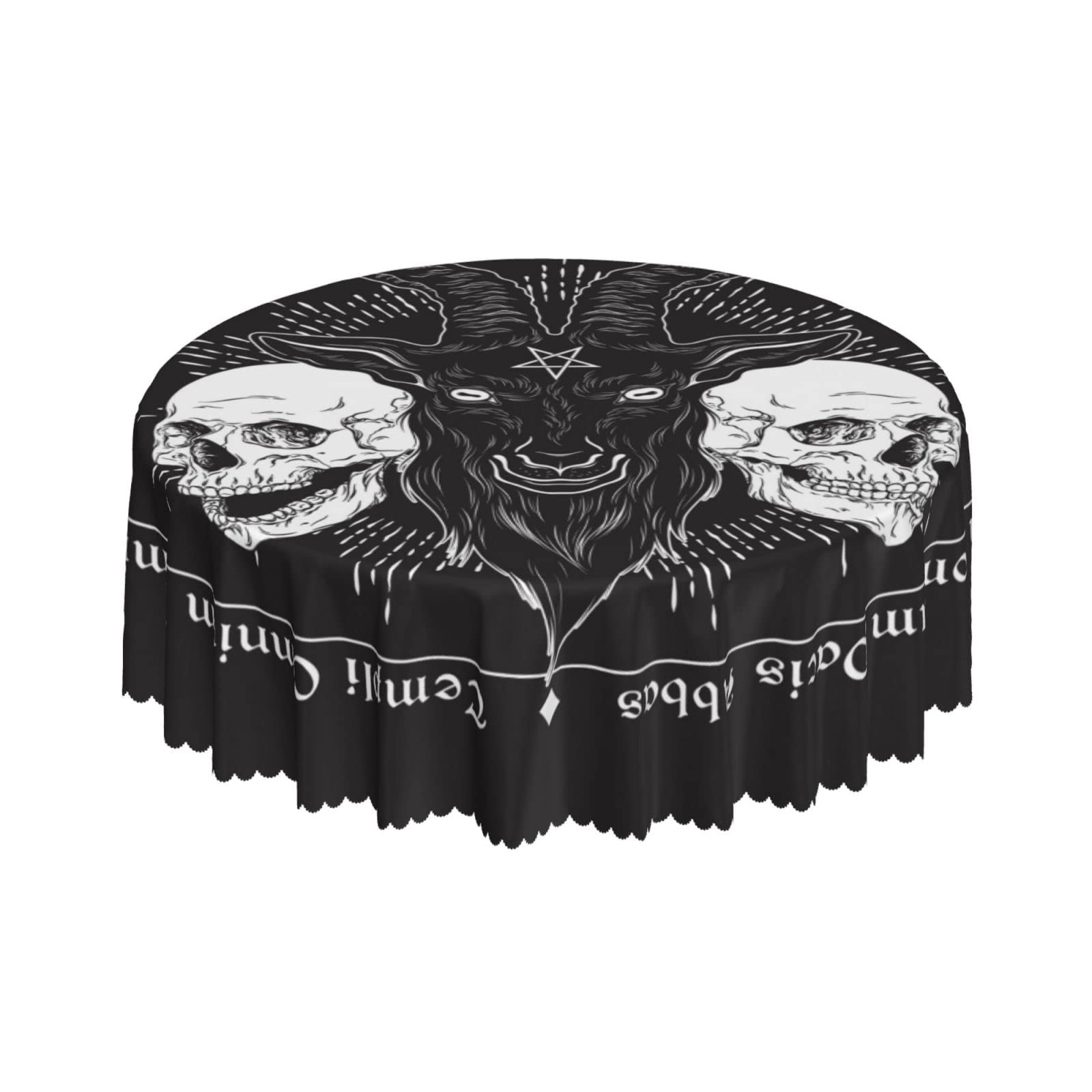 Lsjuee Goat Head Baphomet Demon Devil Black Round Tablecloth 60 Inch Printed Washable Tablecloth for Dining Party Holiday Fall Home Decorative