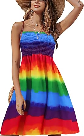 Tube Top Dress Women Summer Beach Sundresses Bohemian Floral Tube Dresses for Women Rainbow XL