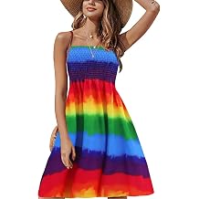 Tube Dress Bandeau Cover up Beach Bohemian Floral Printed Strapless Dress for Women Summer Rainbow M
