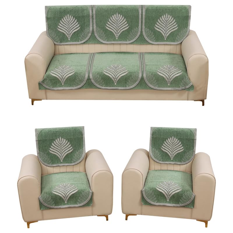Image of MORADO Premium Chenille Sofa Cover Set 5 Seater | 3+1+1 Sofa Slipcover for Living Room, Drawing Room and Office, Leaf Green