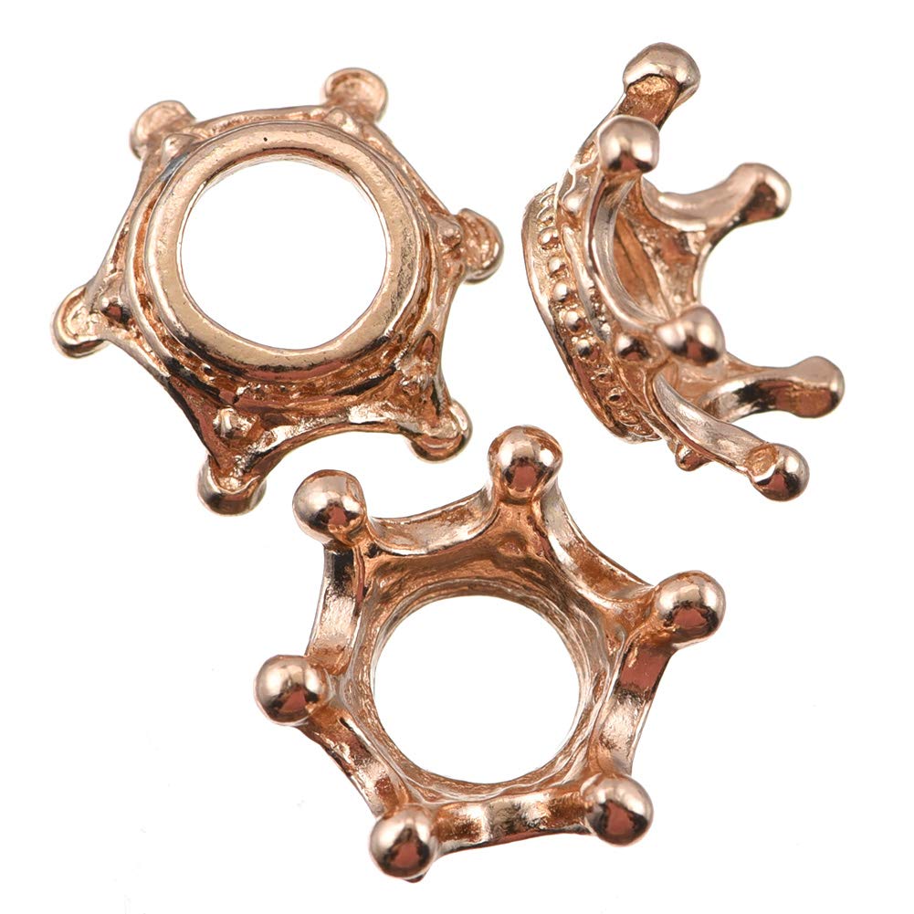50pcs Antique Rose Gold Lovely 3D King Crown Charms Spacer Bead 5.5mm Hole Metal European Beads Animal Charms for DIY Jewelry Making Accessories 15x15x6mm (B055)