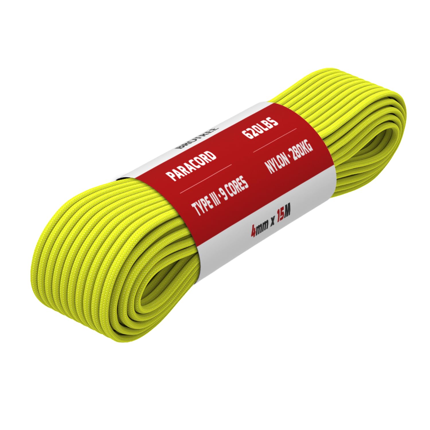 Paracorde 550 Brotree – 4 Mm, 7 Brins Intérieurs, Gaine 32 Brins, 100% Nylon, Charge 250 Kg, 15 Mètres, Résiste UV Et Moisissure – Noir, Pour Extérieur, Survie, Bricolage