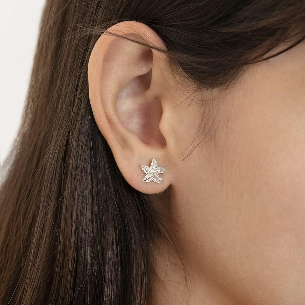 925 Sterling Silver Starfish Sea Nautical Safety Screw Back Earrings For Girls- Sea Life Star Fish Earrings For Young Girls - Sweet Ocean Life Earrings For Girls