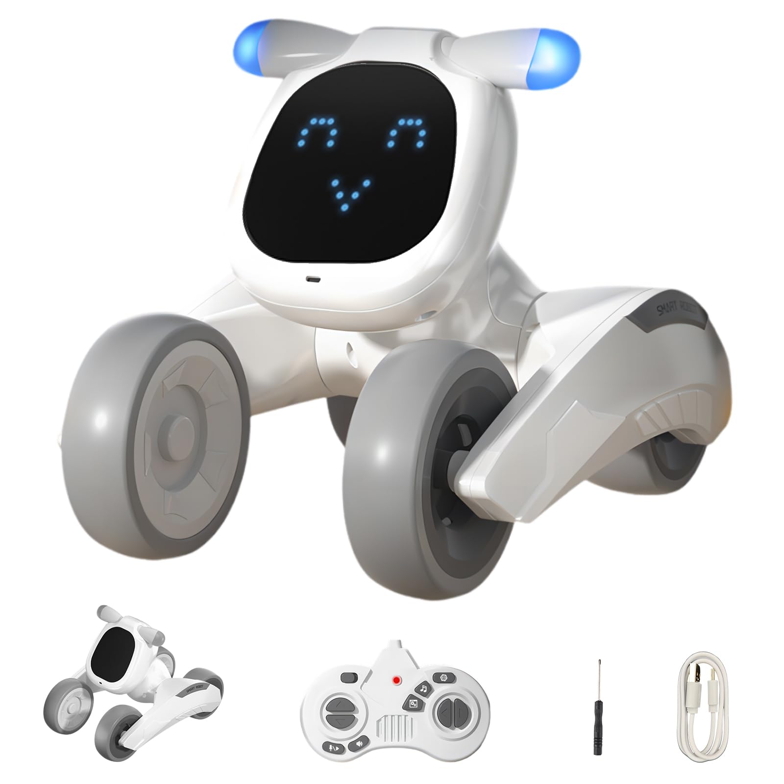 Remote Control Robot Dog for Kids, LED Emo Pet Toy, Voice & Touch Interactive Control, Intelligent Programmable, Sing Dance Walk Puppy, Record, Boys/Girls Toys for Ages 5-13