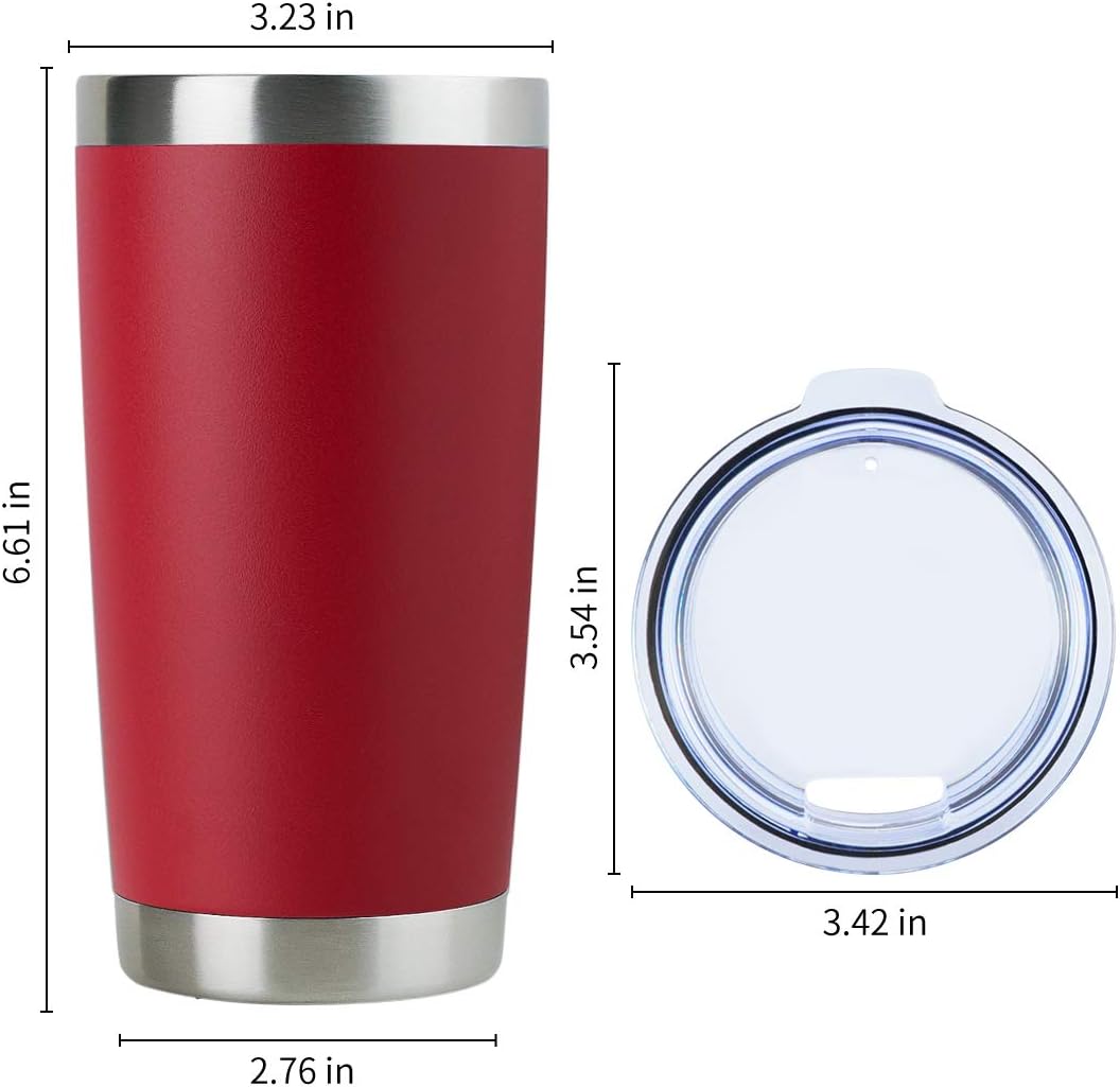 DOMICARE 20oz Stainless Steel Tumbler Bulk with Lid, Double Wall Vacuum Insulated Travel Mug, Powder Coated Coffee Cup (Powder Red, 4) - Image 5