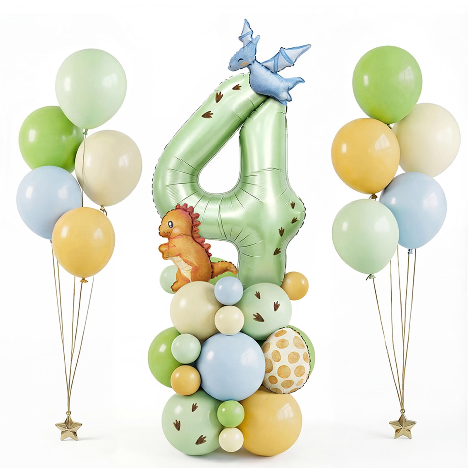 42 Pcs Green Dinosaur Balloons, Number 4 Baby Dino Foil Balloons Dinosaur Birthday Party Decorations For Dino Baby Shower Decorations (Number 4)