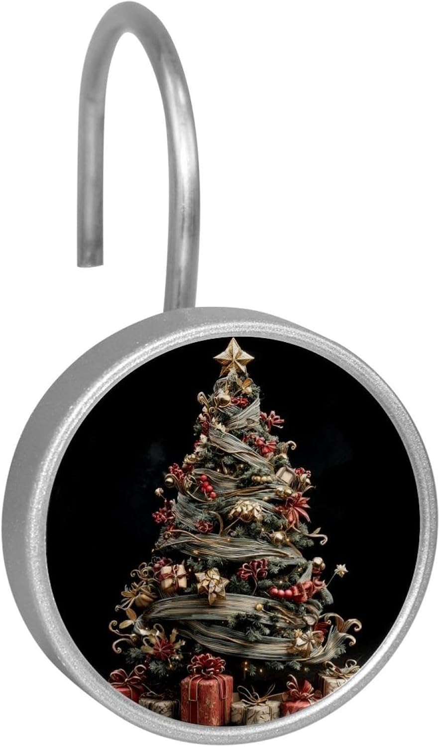 Set of 12 Merry Christmas Tree (1) Shower Curtain Hooks, Stainless Steel Shower Hangers for Bathroom, Rustproof Decorative Shower Rings for Bedroom Living Room Shower Curtain Rod