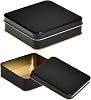 Square Black Semi Matte Metal Box with Gold Lacquered Inside Food Suitable Tin Packaging 1 Piece