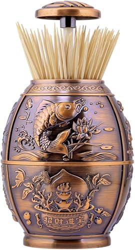 Miniatura 2 de Estuche para palillos de dientes automático de metal retro estilo empuje, contenedor para el hogar, restaurante, cafetería, club, bar, hotel, uso