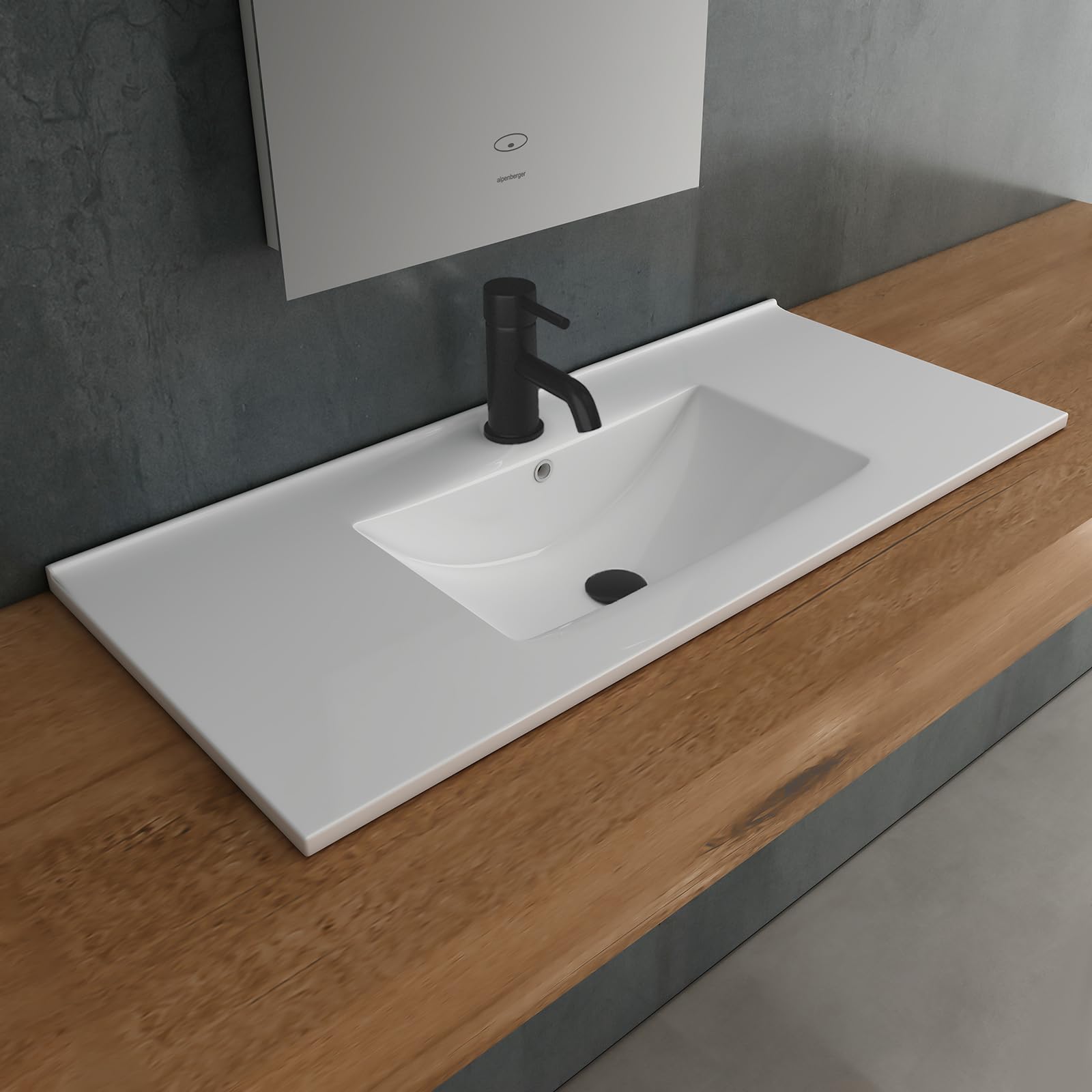 Alpenberger Lavabo de baño | lavabo empotrado | lavabo superior cuadrado | Lavabo para invitados de 90 cm de ancho | lavabo de mano con sellado de cerámica Nano