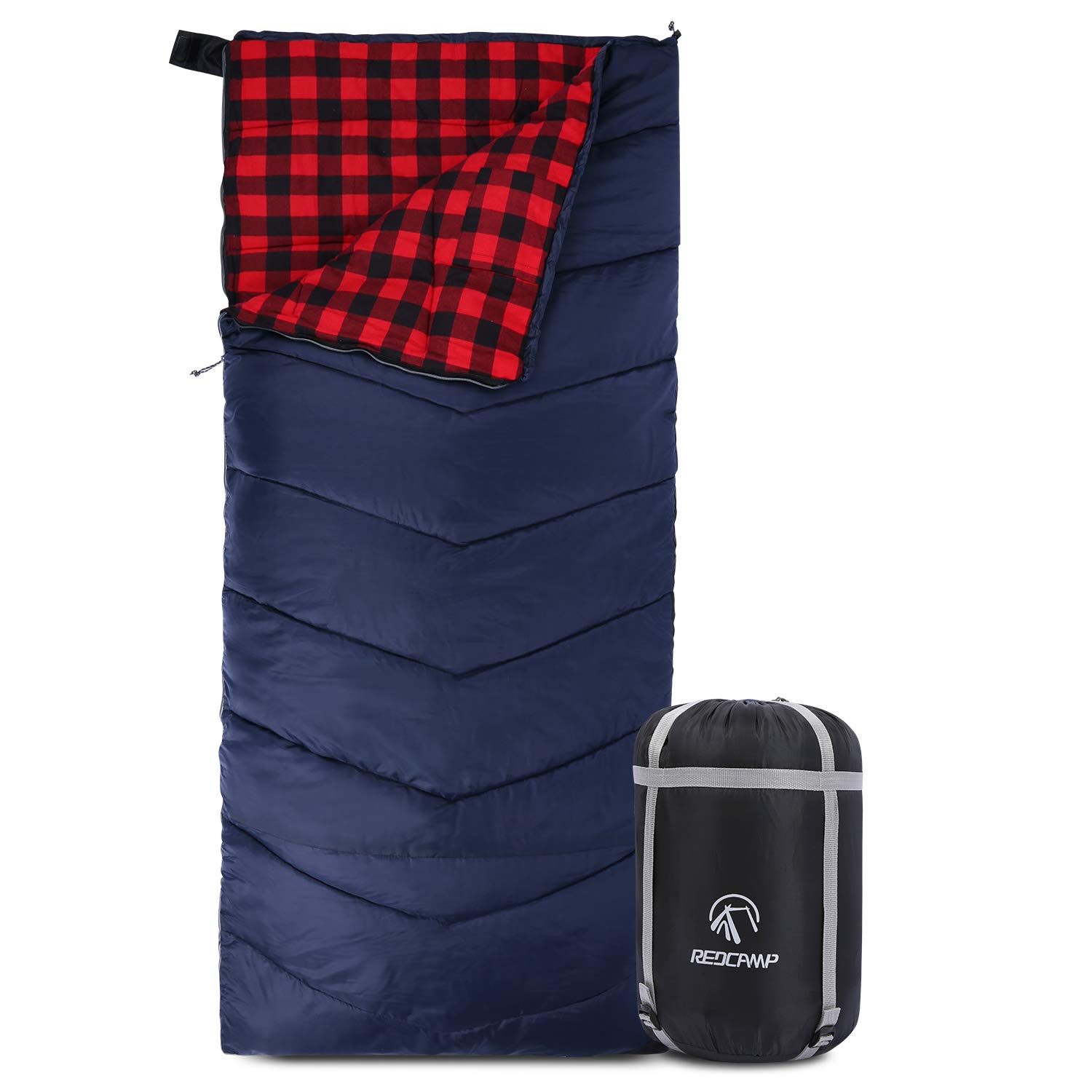 REDCAMP Cotton Flannel Sleeping Bag for Camping Backpacking, Adults Cold Weather Envelope Sleeping Bags with 2/3/4lbs Filling