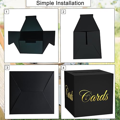 Miniatura 7 de Caja de tarjetas negra para fiestas, tarjetas de 8.7 pulgadas, diseño de lámina dorada, tarjetas de regalo para bodas, despedidas de soltera,