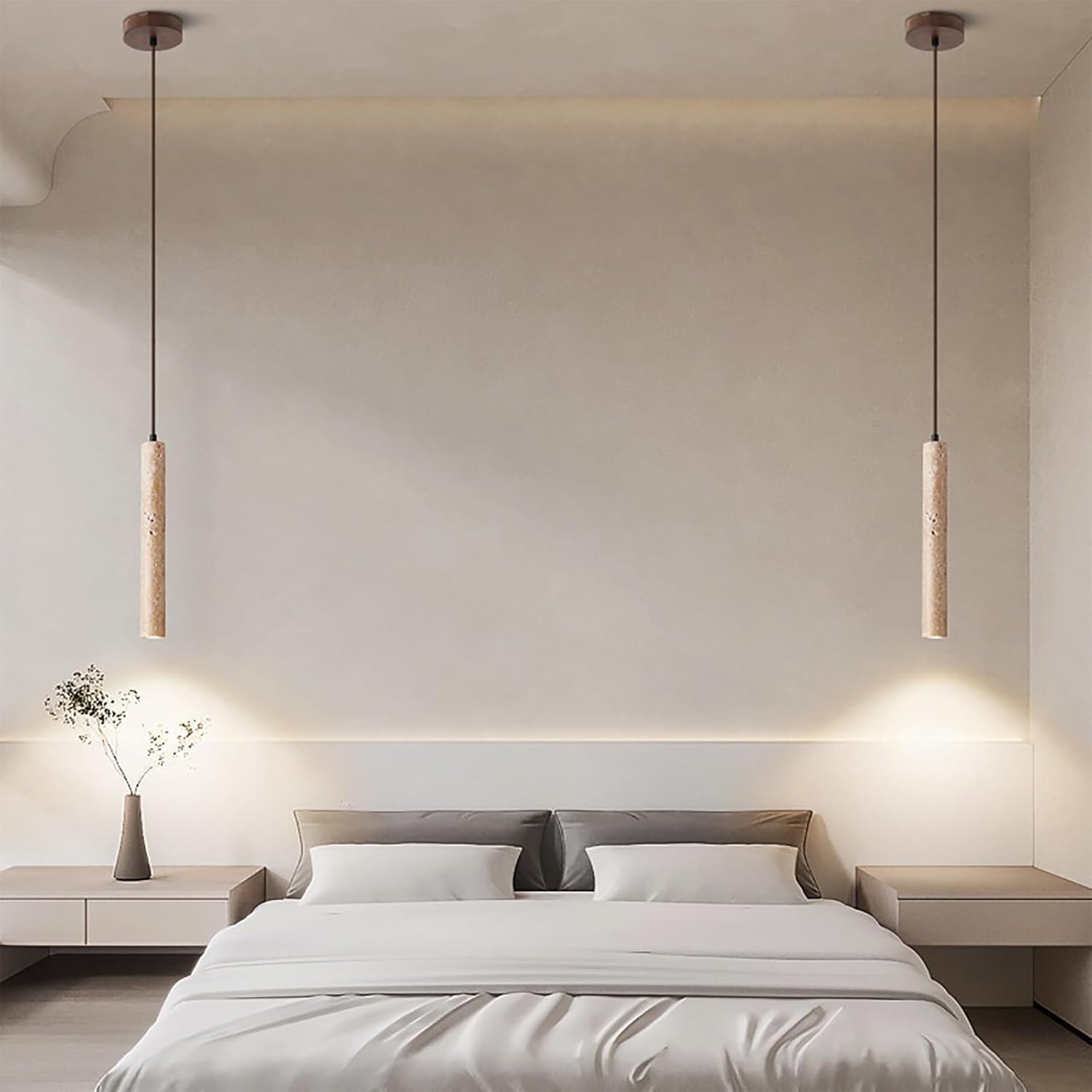 Natural Stcylinder Light,Mini Wabi Sabi Hanging Fixturet,Retro Hanging Light Fixture for Kitchen Island Living Room Bar(2 Lights)/1 Light