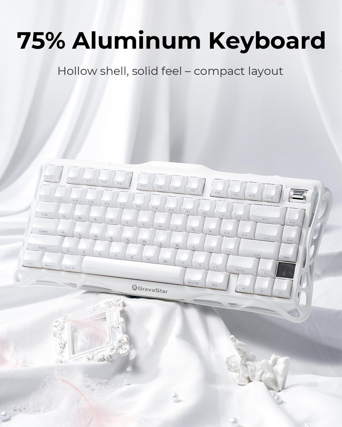 GravaStar Mercury K1 klawiatura mechaniczna z aluminiową ramą, 75% bezprzewodowa klawiatura gamingowa Hot Swap Custom Keyboard z przyciskiem, Gasket,klawiatura RGB Tri-Mode, nasadki klawiszy PBT, 8000