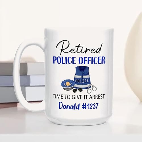 Miniatura 4 de Taza de café de oficial de policía con nombre personalizado, 11 y 15 onzas, taza de cerámica blanca con tiempo para darle arresto, taza de café