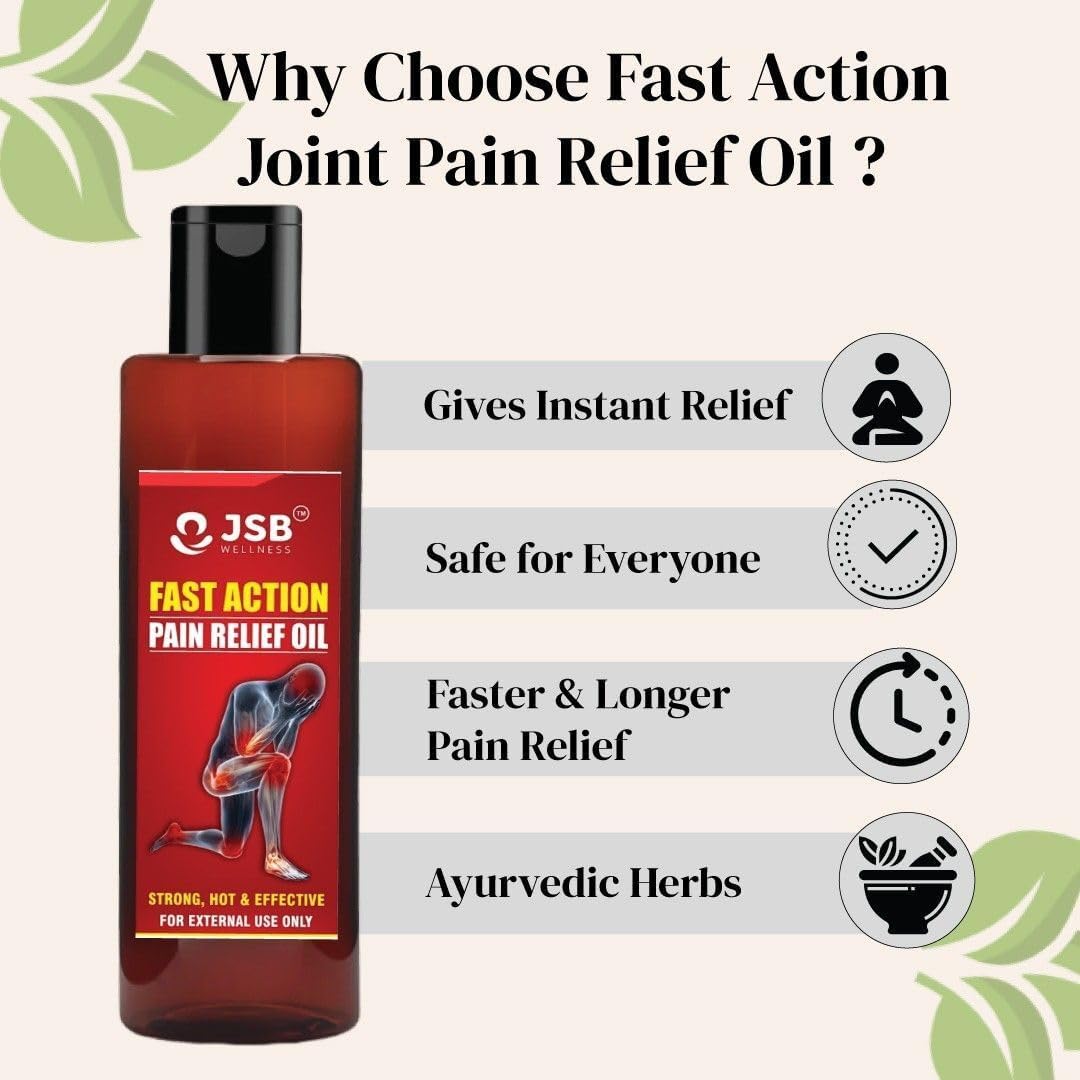 JSB Joint Pain Oil For Fast Action Relief - For Knee, Back, Neck Pain - 100ML - Remains Hot Upto 10Hrs - Swelling & Joint Inflammation Relief - Ayurvedic Herbal Oil - Muscle Relief - 100% Natural 1
