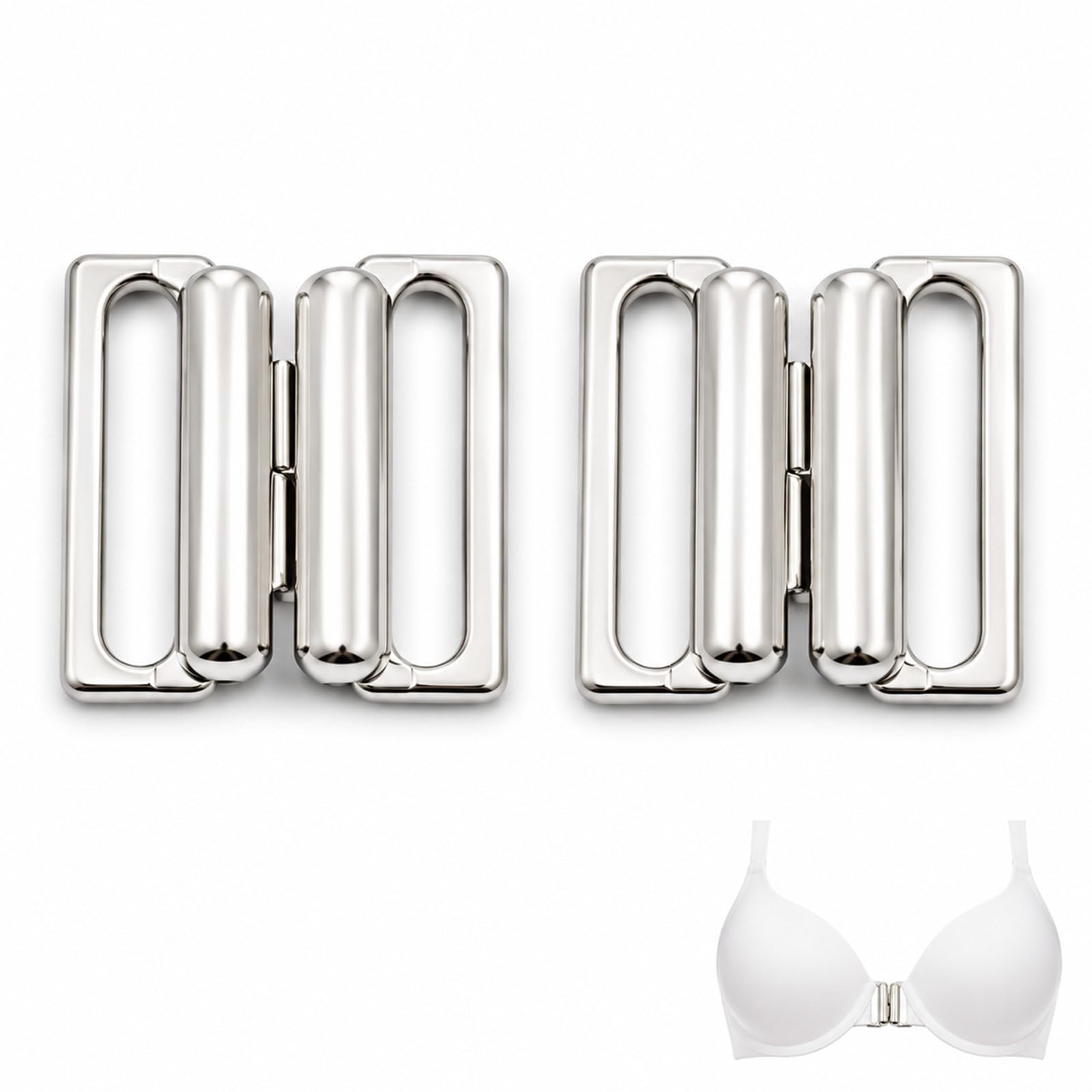2Pcs Silver Metal Bikini Clasps, Bra Closure Buckles for Swimwear Lingerie