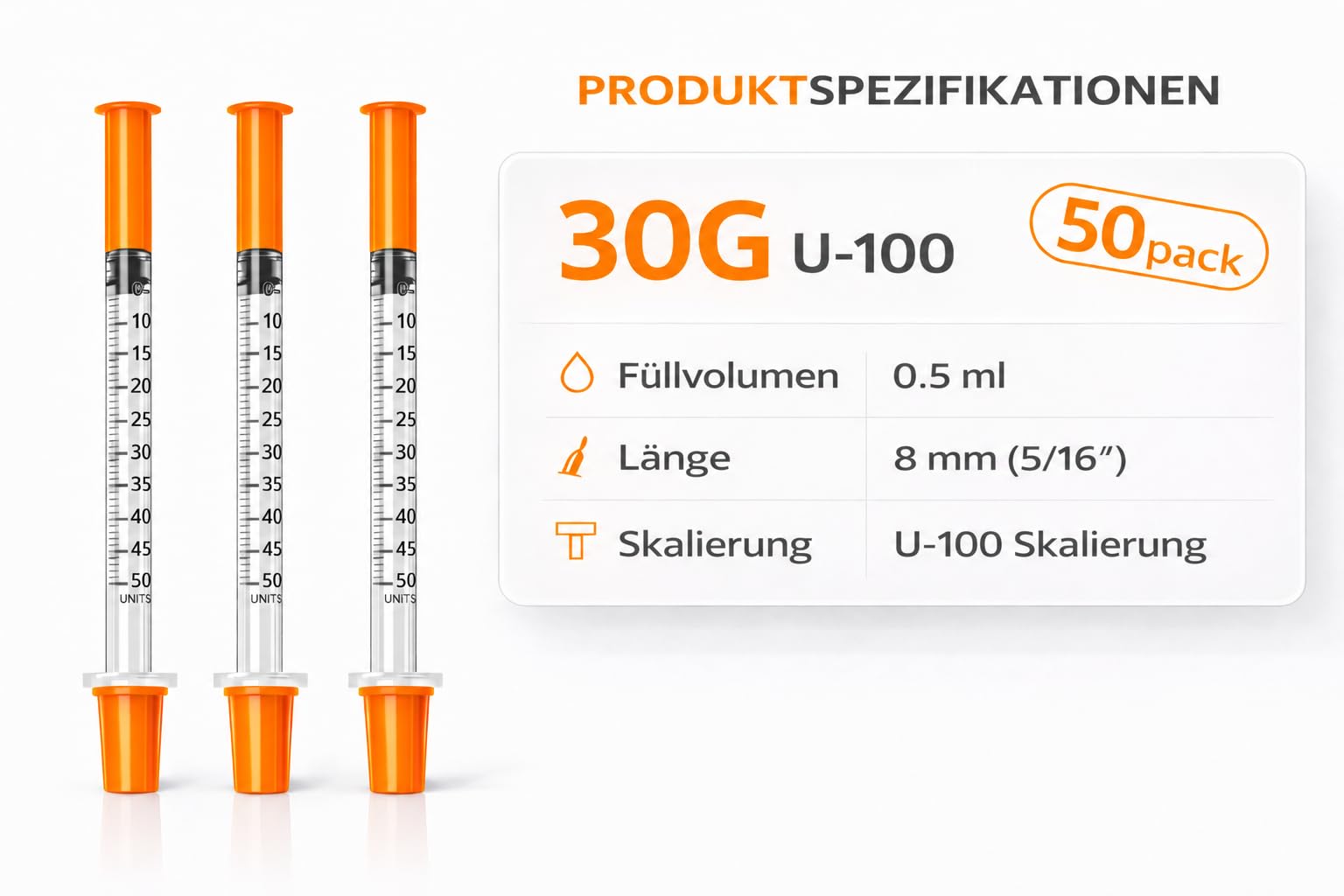 U100 50 tubos dosificadores de precisión 0,5 ml 30 g x 5/16 pulgadas (0,3 x 8 mm) para laboratorio