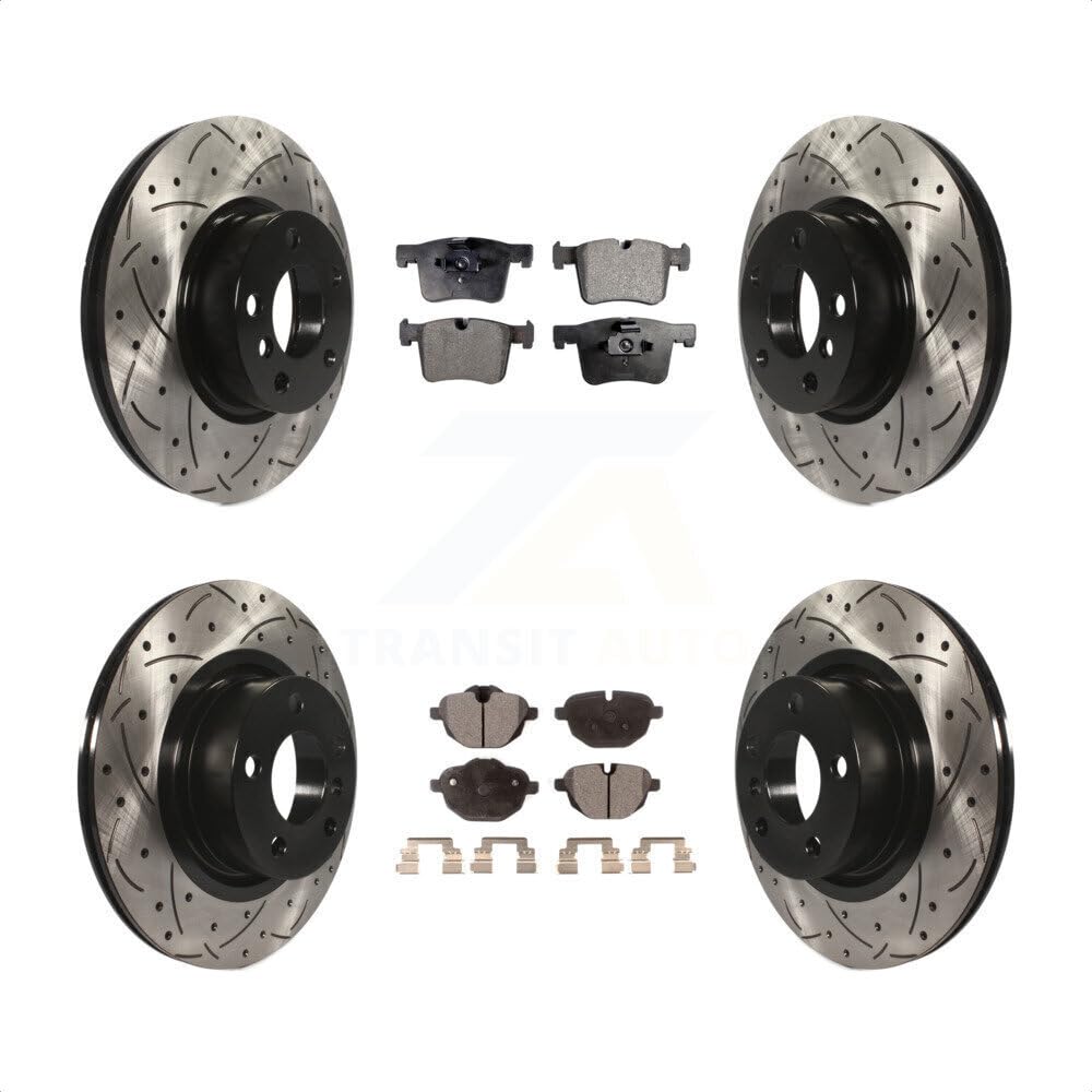 Front Rear Coated Drilled Slotted Disc Brake Rotors And Ceramic Pads Kit For BMW X3 X4 KDT-100380