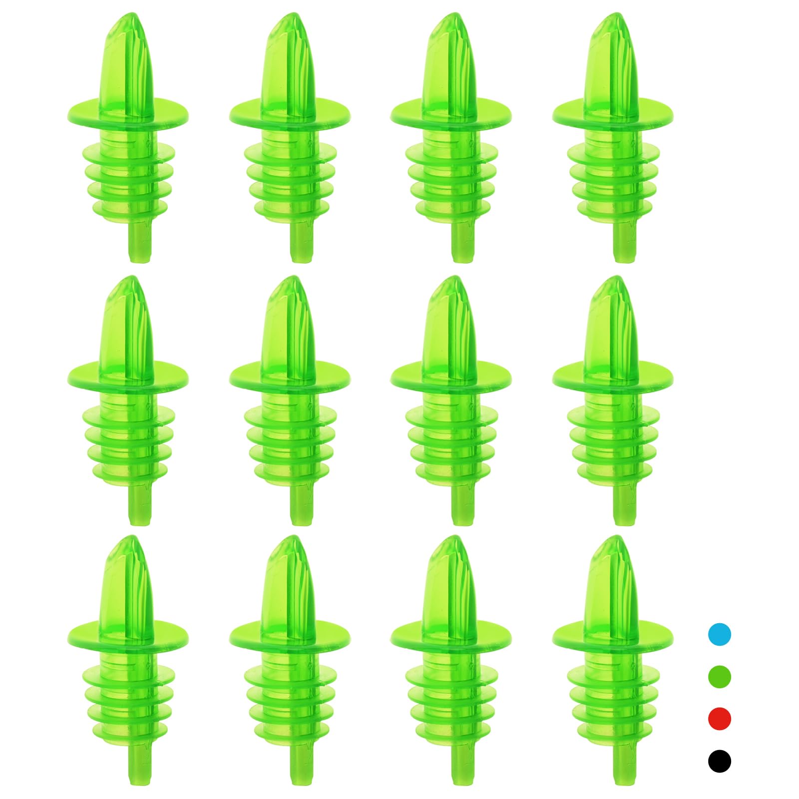 Plastic Liquor Bottle Pourers green- 12 Pack Classic Bottle Pourers for Alcohol, Leak-Proof, Dishwasher-Safe Pour Spouts for Liquor Bottles (green)