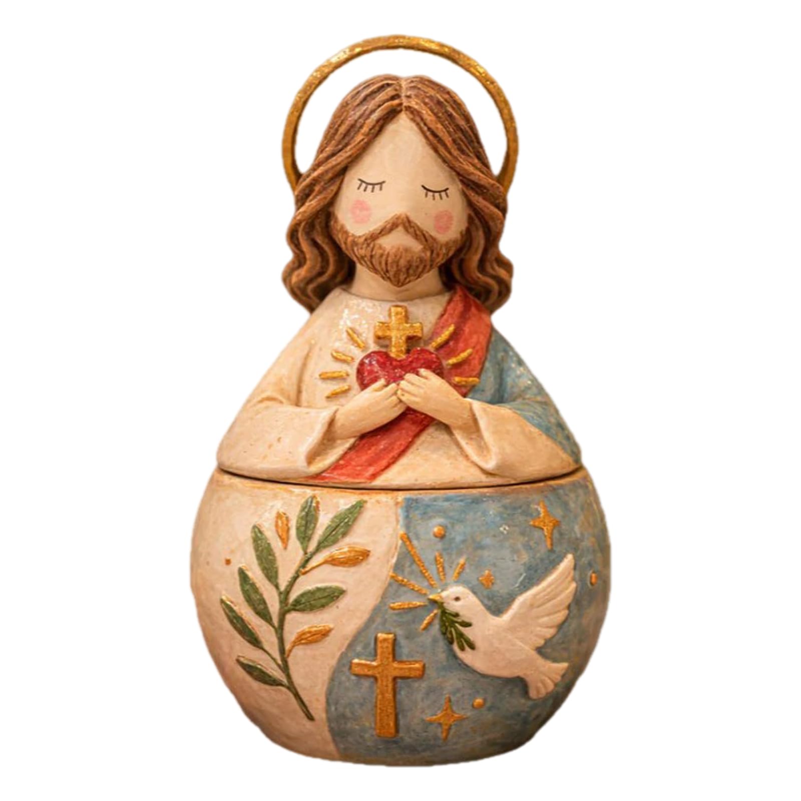 Sacred Heart Jesus and Virgin Mary Resin Prayer Box, Sacred Heart Rosary Storage Box for Prayer, Religious Keepsake Decorative Figurine, Resin Crafts Ornament & Religious Gift