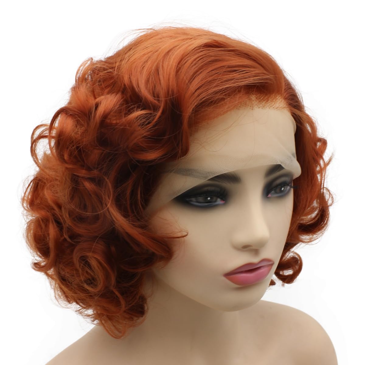 Peakia Short Wavy Burgundy Red Half Hand Tied Lace Frontal Wigs Synthetic