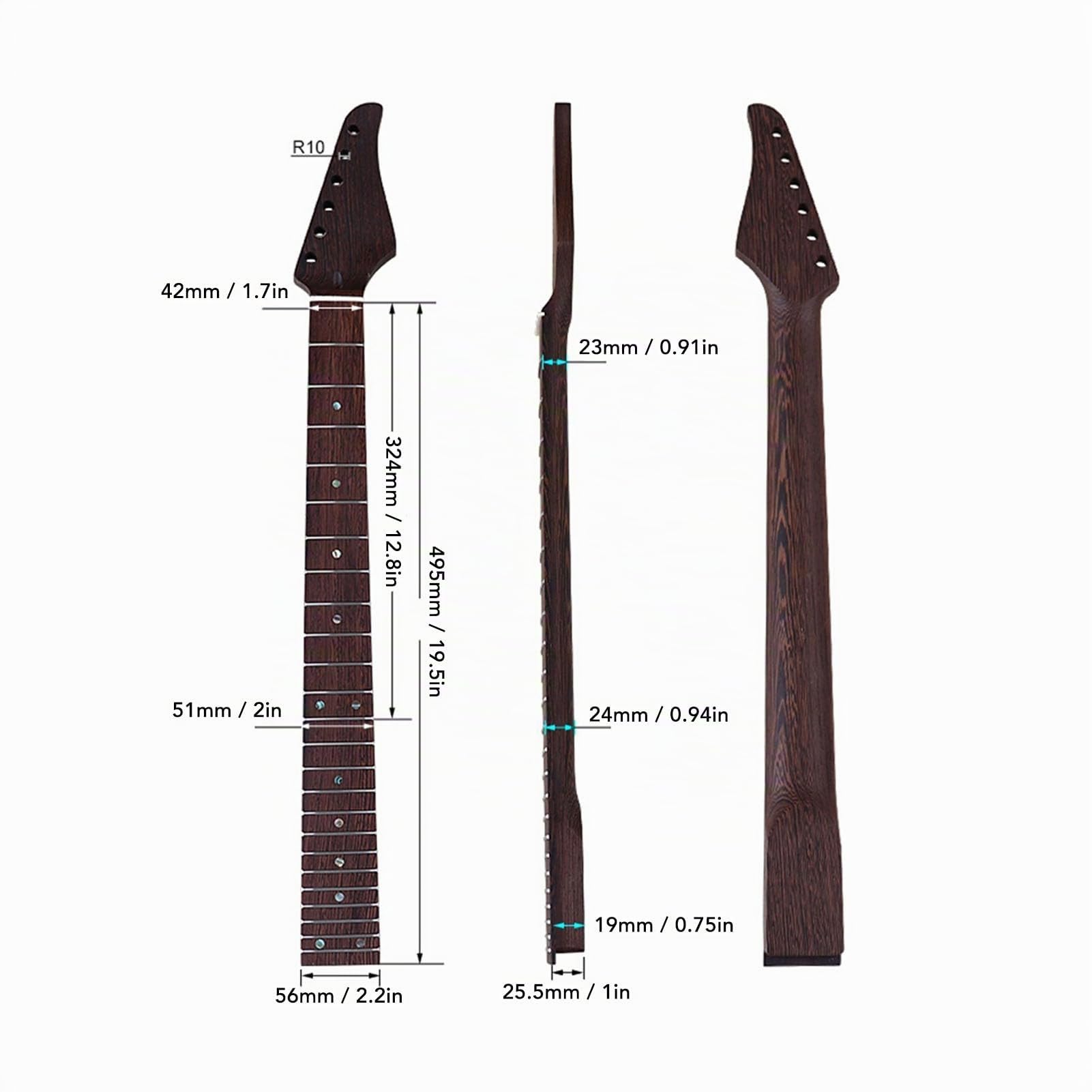 Fockety Manico per Chitarra Elettrica, 22 Tasti Materiale Legno Wenge Sostituzione Manico per Chitarra, Manico per Tastiera per Chitarra di Sonora per Suhr ST Manico per