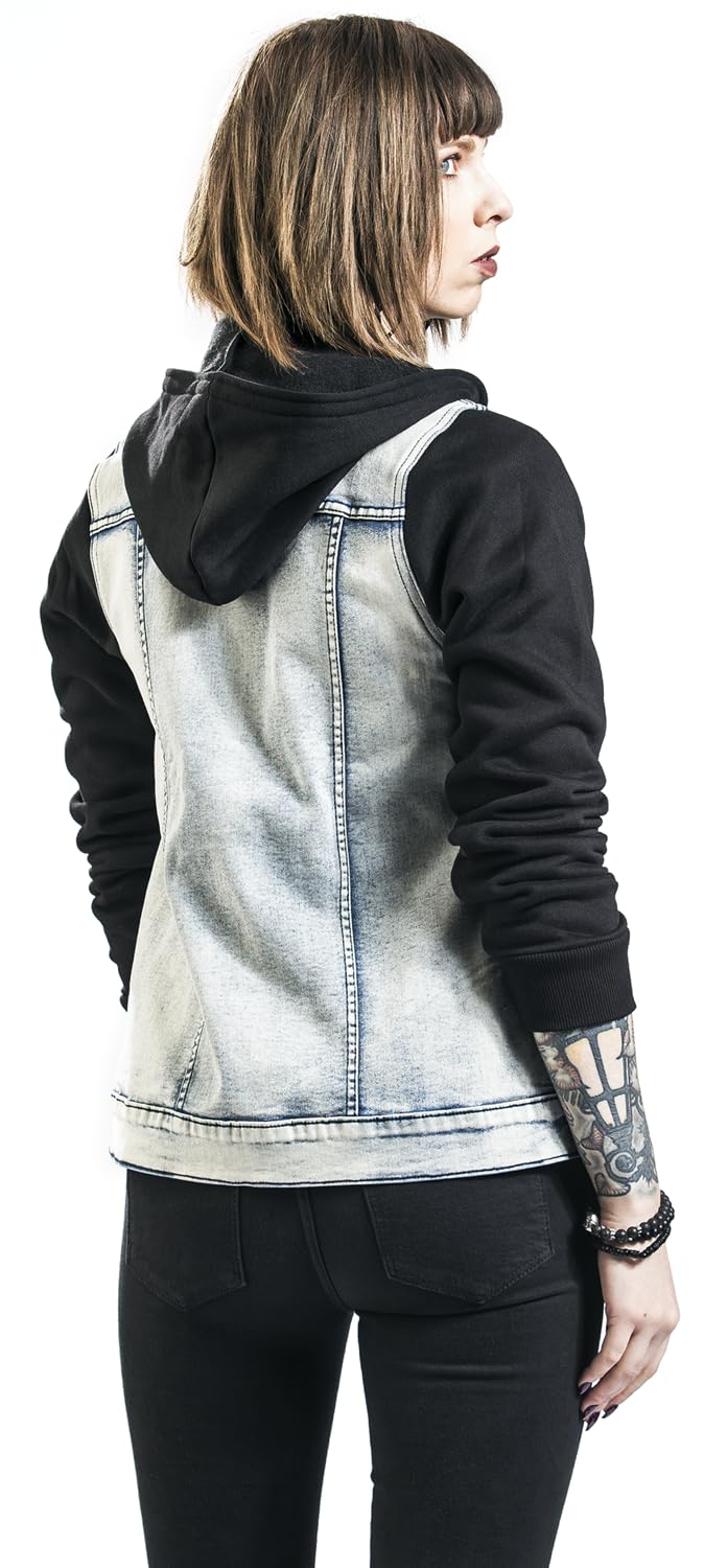 Black Premium by EMP Mujer Chaqueta vaquera negra con mangas de sudadera